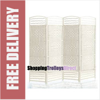 Wicker Handwoven 4 Part Panel Partition Room Divider Screen White Standard